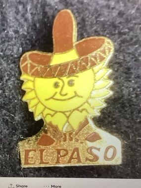 El Paso Sun Face Enamel Lapel Pin - Yellow & Brown